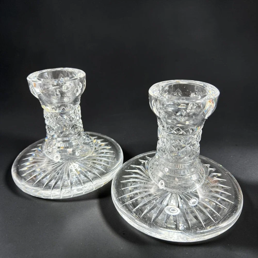 Waterford Crystal Candlestick Pair 4 Inch Cut Glass Candle Holders Thick Heavy
